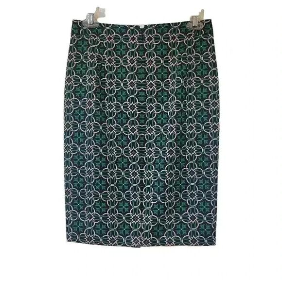 J. Crew Women's Green & Pale Pink Polyester Geometric No 2 Print Pencil Straight - Picture 8 of 10